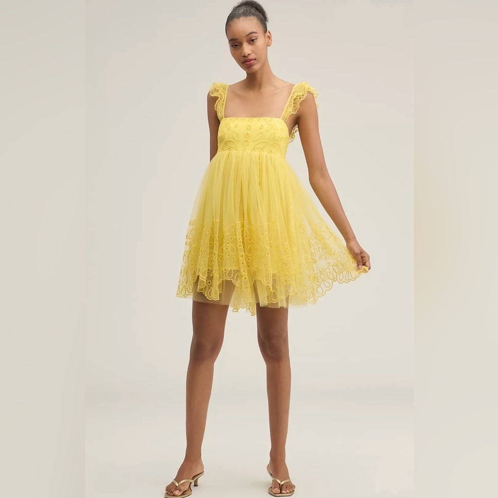 💫Anthropologie Sunny Yellow Lace Dress